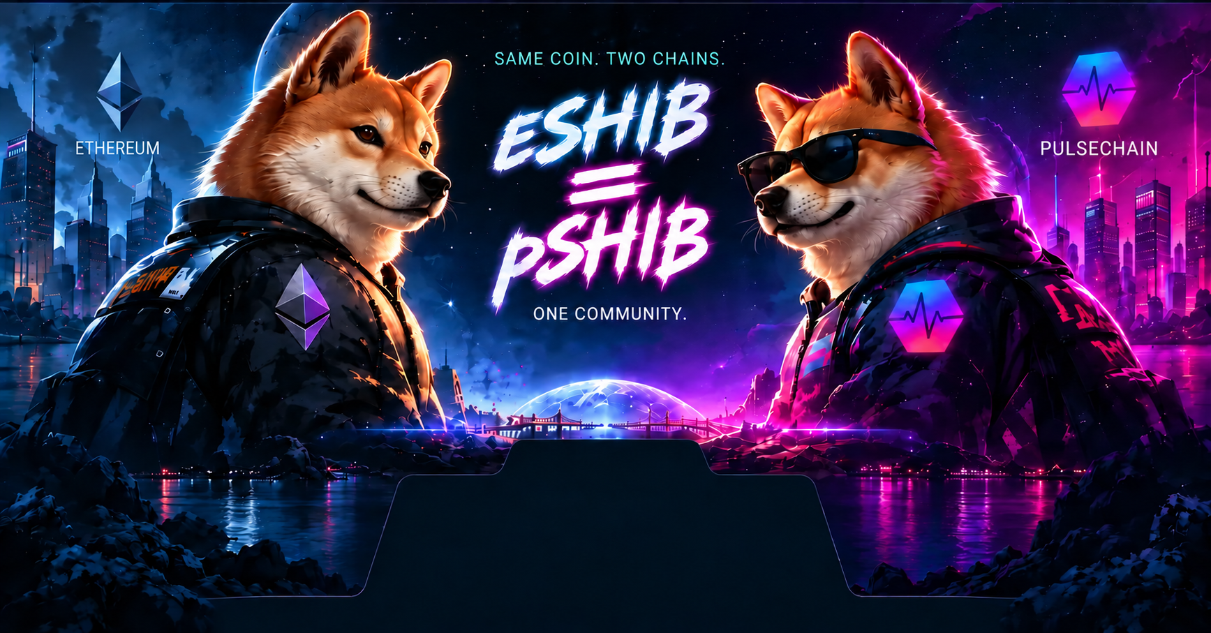 eSHIB on Ethereum and pSHIB on PulseChain, with a parity-gap meter
